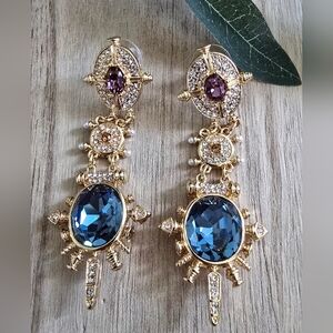 Victorian Style Gold and Blue Drop Earrings